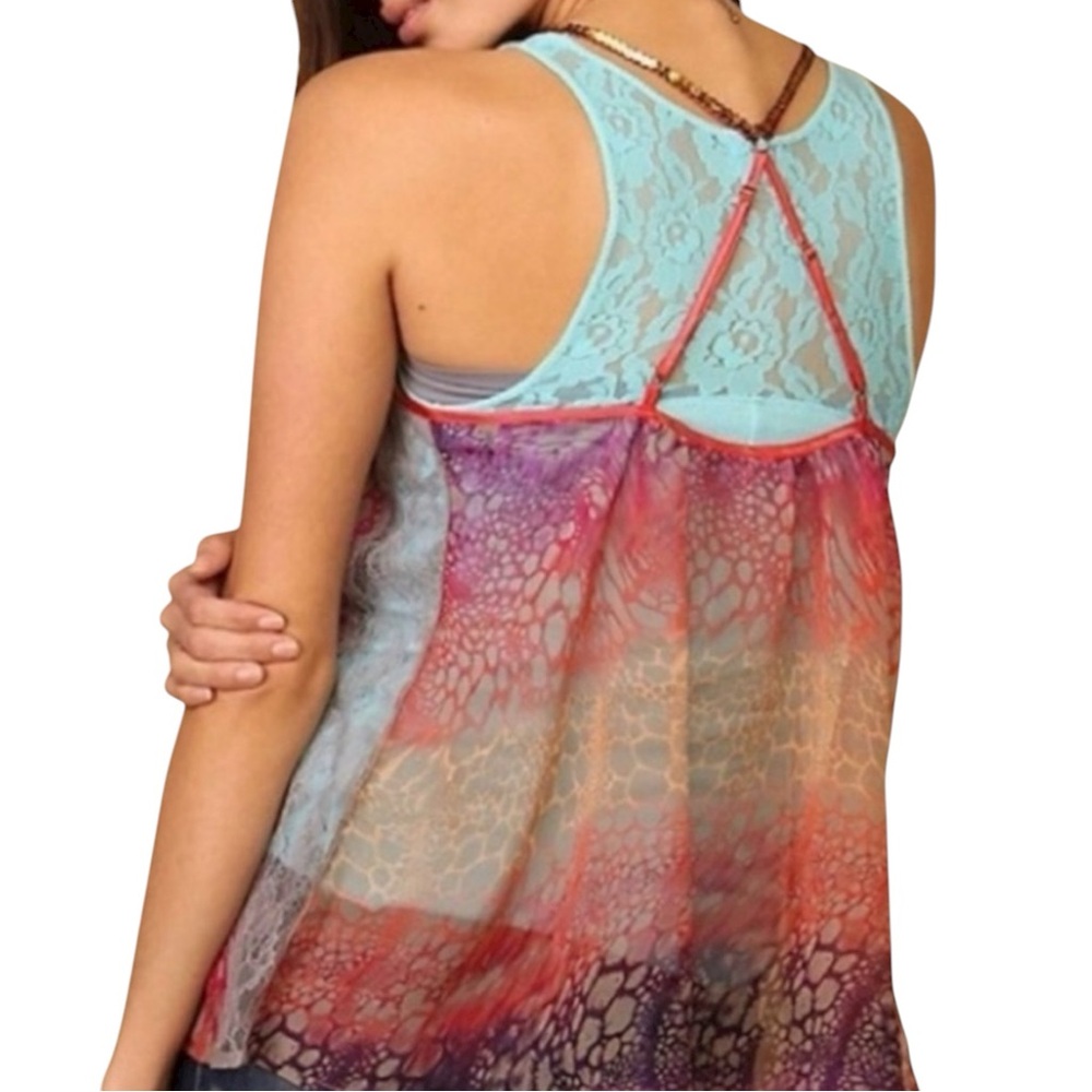 Free People Sheer Sequin Trim Boho Festival Cami Lace Inset Tank - Picture 9 of 15